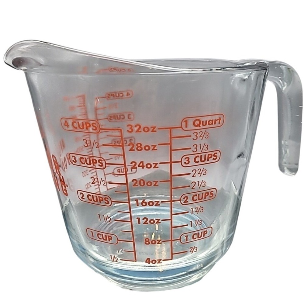 Anchor Hocking 4 Cup Glass Measuring Cup 32oz Red Lettering #8‎